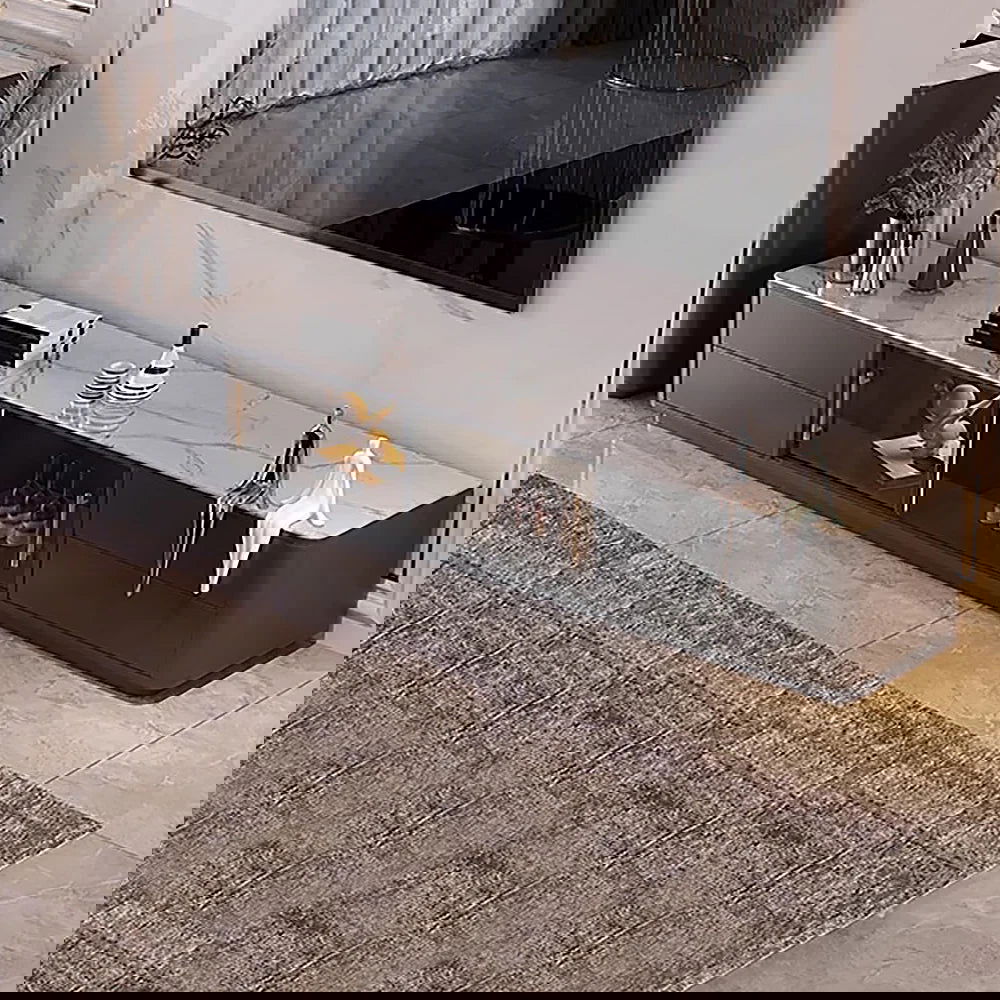 Modern Dark Gray TV Stand Stone Top 4-Drawer Glass Doors Media Console in Large - 