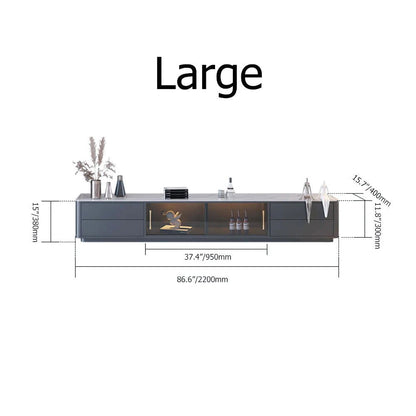 Modern Dark Gray TV Stand Stone Top 4-Drawer Glass Doors Media Console in Large - Approved By Design