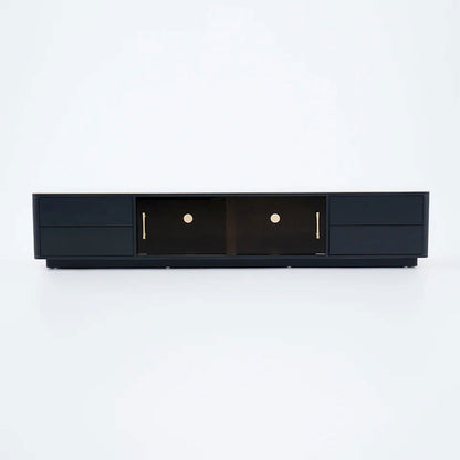 Modern Dark Gray TV Stand Stone Top 4-Drawer Glass Doors Media Console in Large - Approved By Design