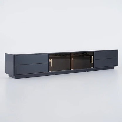 Modern Dark Gray TV Stand Stone Top 4-Drawer Glass Doors Media Console in Large - Approved By Design