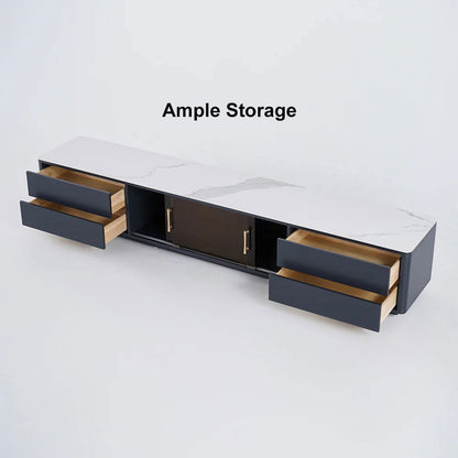 Modern Dark Gray TV Stand Stone Top 4-Drawer Glass Doors Media Console in Large - Approved By Design