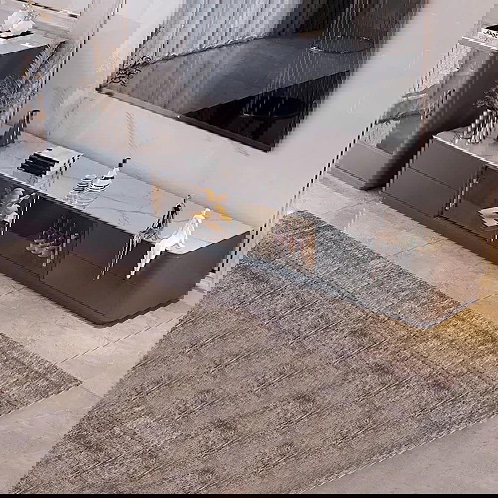 Modern Dark Gray TV Stand Stone Top 4-Drawer Glass Doors Media Console in Large - Homary