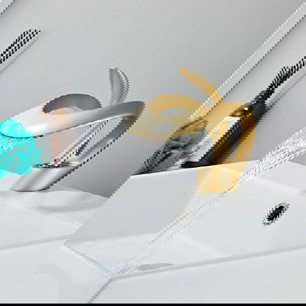 Modern Elegant Waterfall Bathroom Basin Tap Single Lever Handle Solid Brass - 