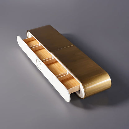 Modern Extendable Oval Metal TV Stand with 4 Drawers in Gold & White for TV up to 2600mm - 