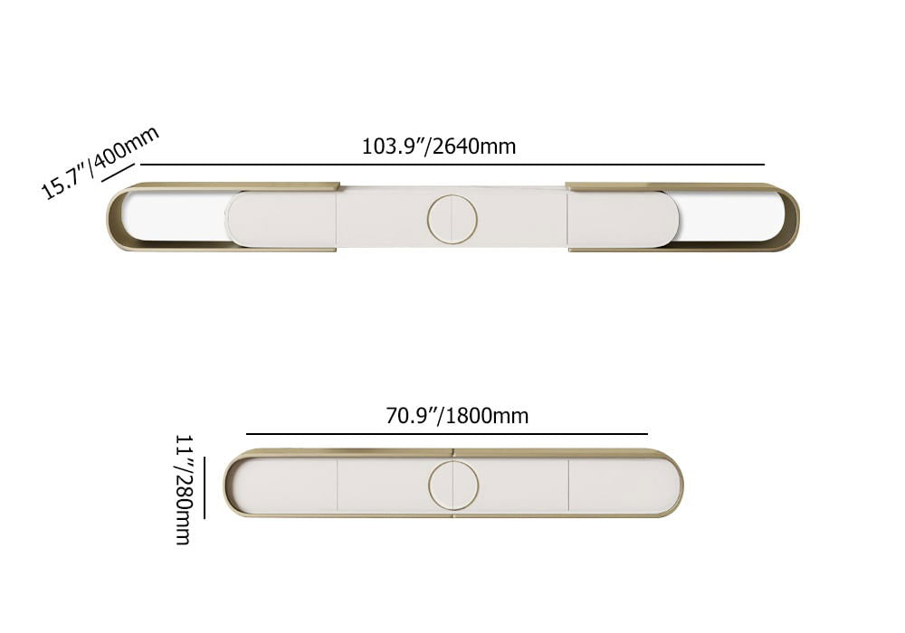 Modern Extendable Oval Metal TV Stand with 4 Drawers in Gold & White for TV up to 2600mm - 