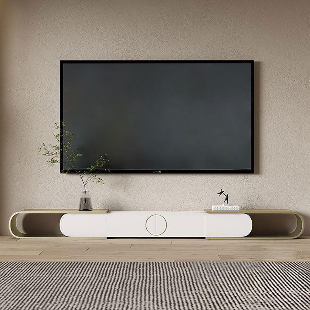 Modern Extendable Oval Metal TV Stand with 4 Drawers in Gold & White for TV up to 2600mm - Approved By Design