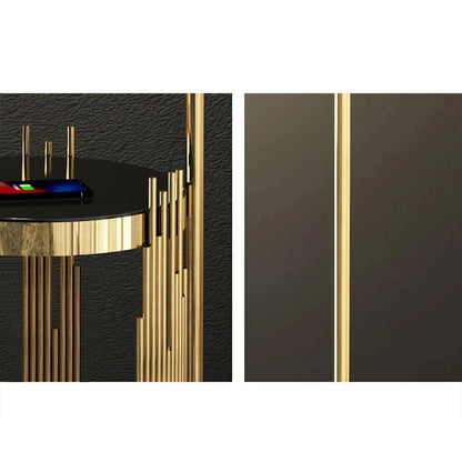 Modern Floor Lamp End Table with Glass Shade, Wireless Charger & USB Port - 