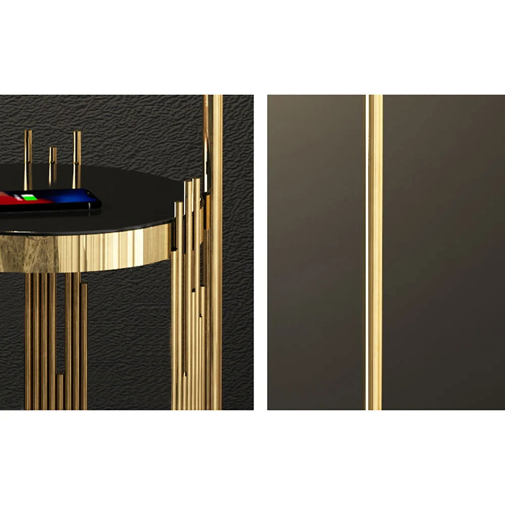 Modern Floor Lamp End Table with Glass Shade, Wireless Charger & USB Port - 