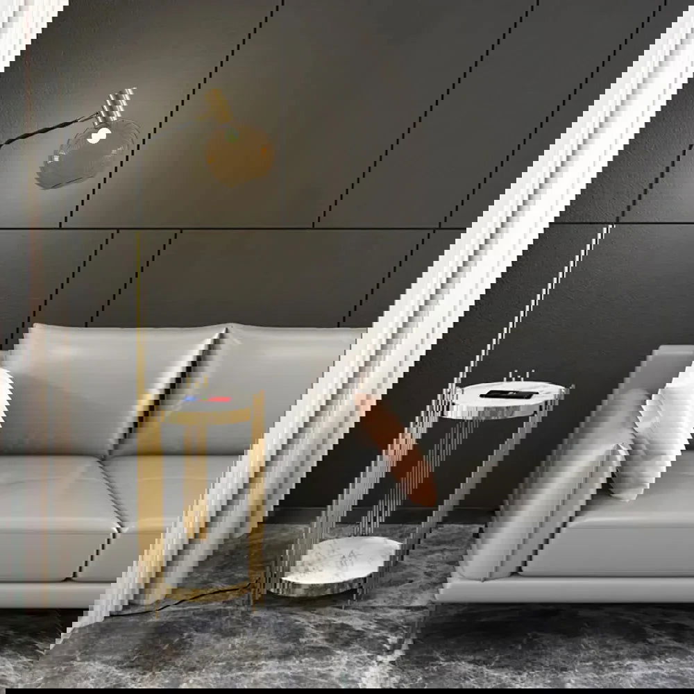 Modern Floor Lamp End Table with Glass Shade, Wireless Charger & USB Port - Homary