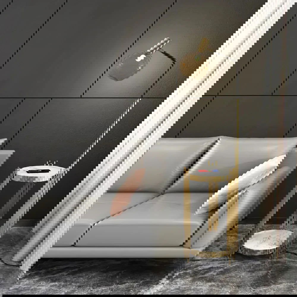 Modern Floor Lamp End Table with Glass Shade, Wireless Charger & USB Port - Homary