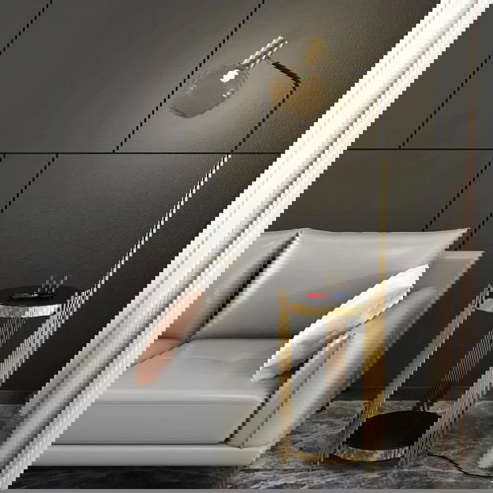 Modern Floor Lamp End Table with Glass Shade, Wireless Charger & USB Port - Homary