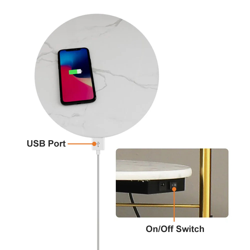Modern Gold Arc Floor Lamp for Living Room with Shelf & Wireless Charger & USB - Homary