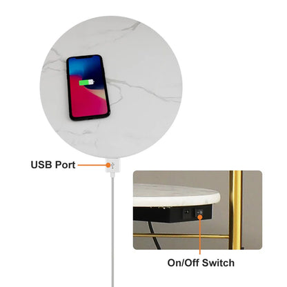 Modern Gold Arc Floor Lamp for Living Room with Shelf & Wireless Charger & USB - Homary