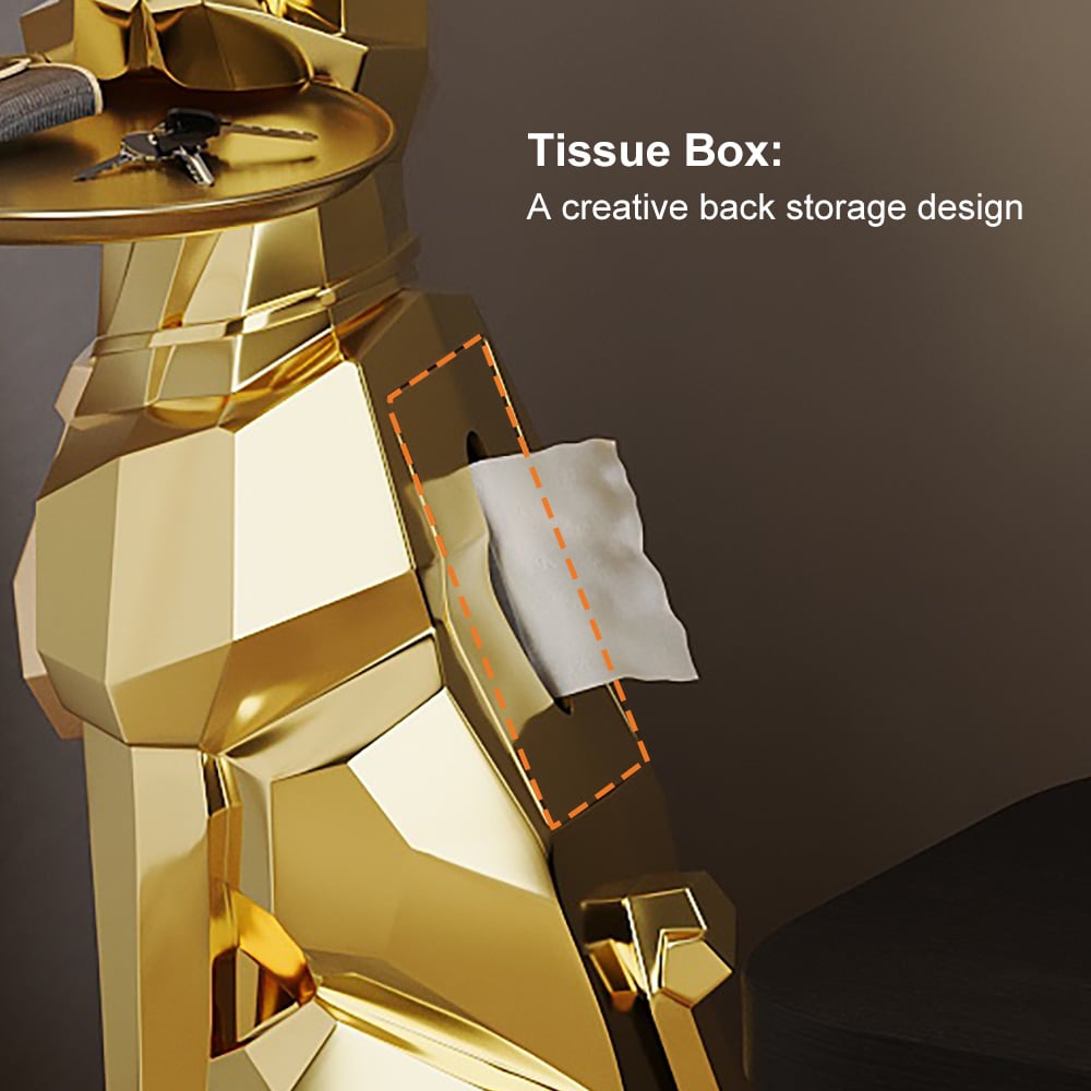 Modern Gold Resin Dog Sculpture Cute End Side Table with Metal Storage Tray Tissue Box - 
