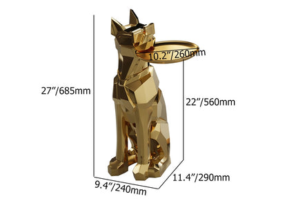 Modern Gold Resin Dog Sculpture Cute End Side Table with Metal Storage Tray Tissue Box - 