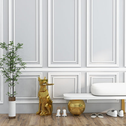 Modern Gold Resin Dog Sculpture Cute End Side Table with Metal Storage Tray Tissue Box - 