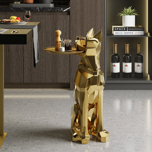 Modern Gold Resin Dog Sculpture Cute End Side Table with Metal Storage Tray Tissue Box - Homary