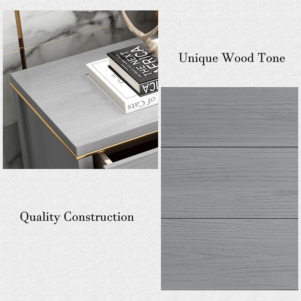 Modern Gray Dresser Chest of 6 Drawers Cabinet in Gold - 