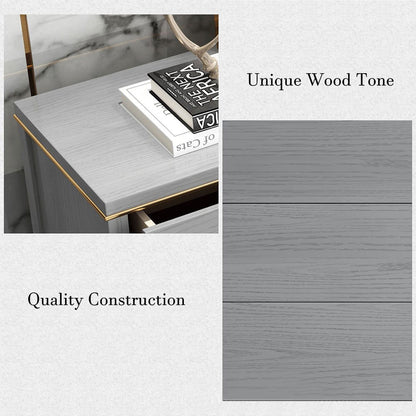 Modern Gray Dresser Chest of 6 Drawers Cabinet in Gold - 