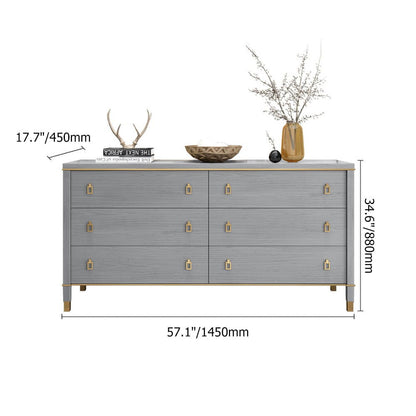 Modern Gray Dresser Chest of 6 Drawers Cabinet in Gold - 