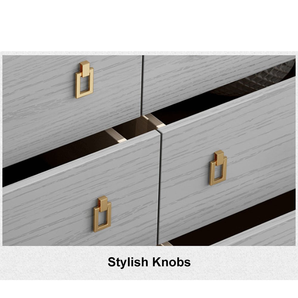 Modern Gray Dresser Chest of 6 Drawers Cabinet in Gold - 