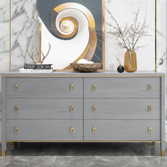 Modern Gray Dresser Chest of 6 Drawers Cabinet in Gold - Homary