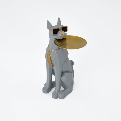 Modern Gray Sculpture Side Table with Tray Shelves Cute Grayhound End Table in Resin - 