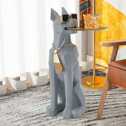 Modern Gray Sculpture Side Table with Tray Shelves Cute Grayhound End Table in Resin - 