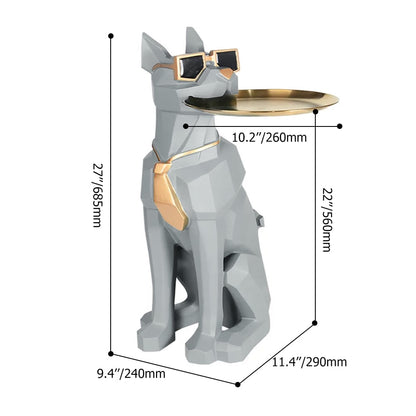 Modern Gray Sculpture Side Table with Tray Shelves Cute Grayhound End Table in Resin - 