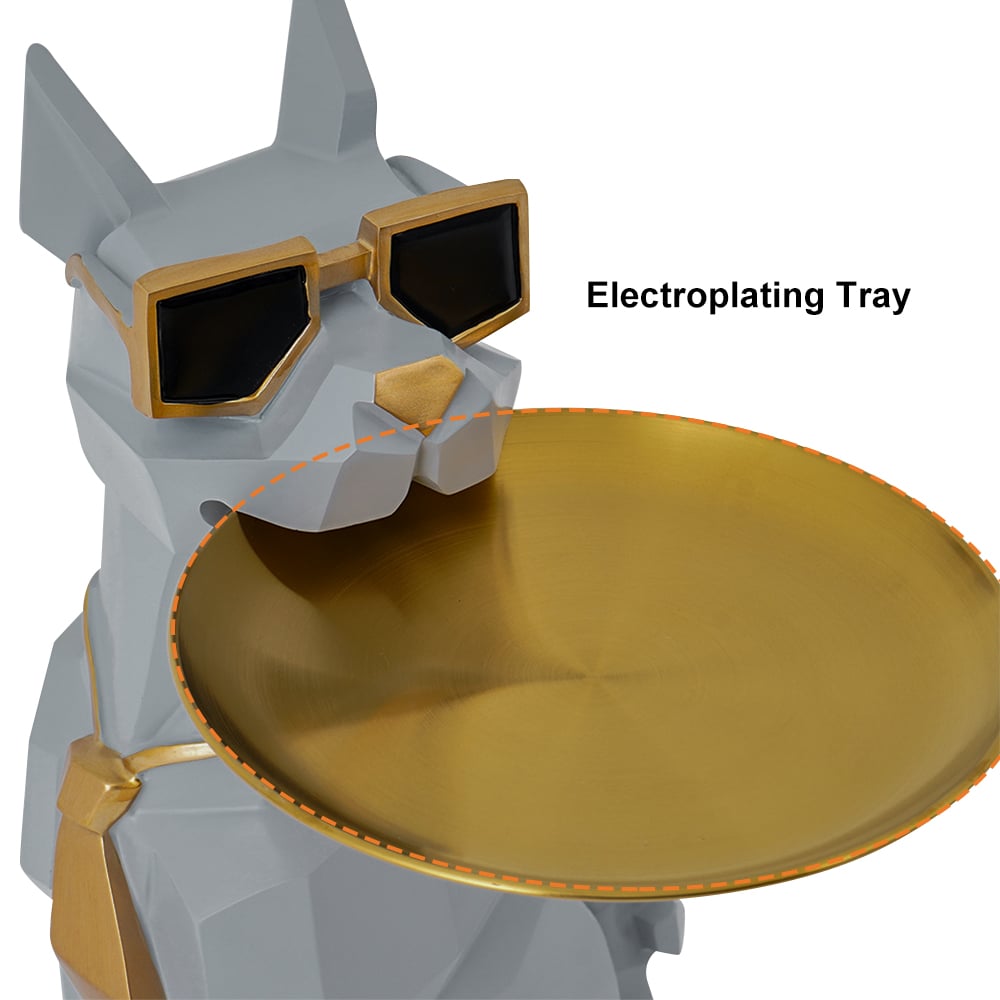 Modern Gray Sculpture Side Table with Tray Shelves Cute Grayhound End Table in Resin - 