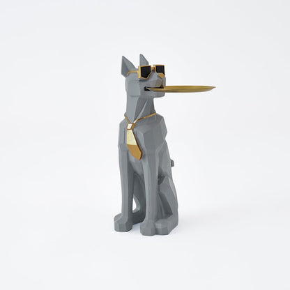 Modern Gray Sculpture Side Table with Tray Shelves Cute Grayhound End Table in Resin - 