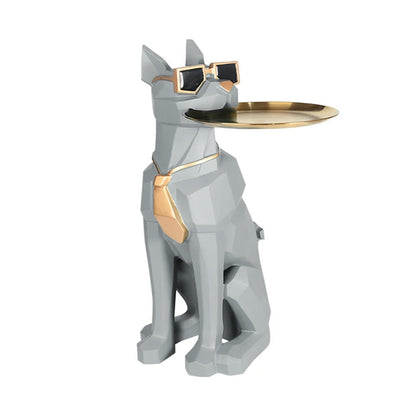 Modern Gray Sculpture Side Table with Tray Shelves Cute Grayhound End Table in Resin - 