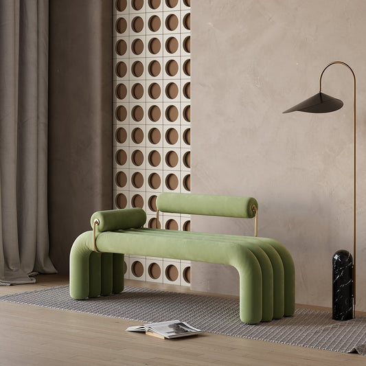 Modern Green Line Tufted Bench Velvet Upholstered Entryway Bench in Gold Finish - 