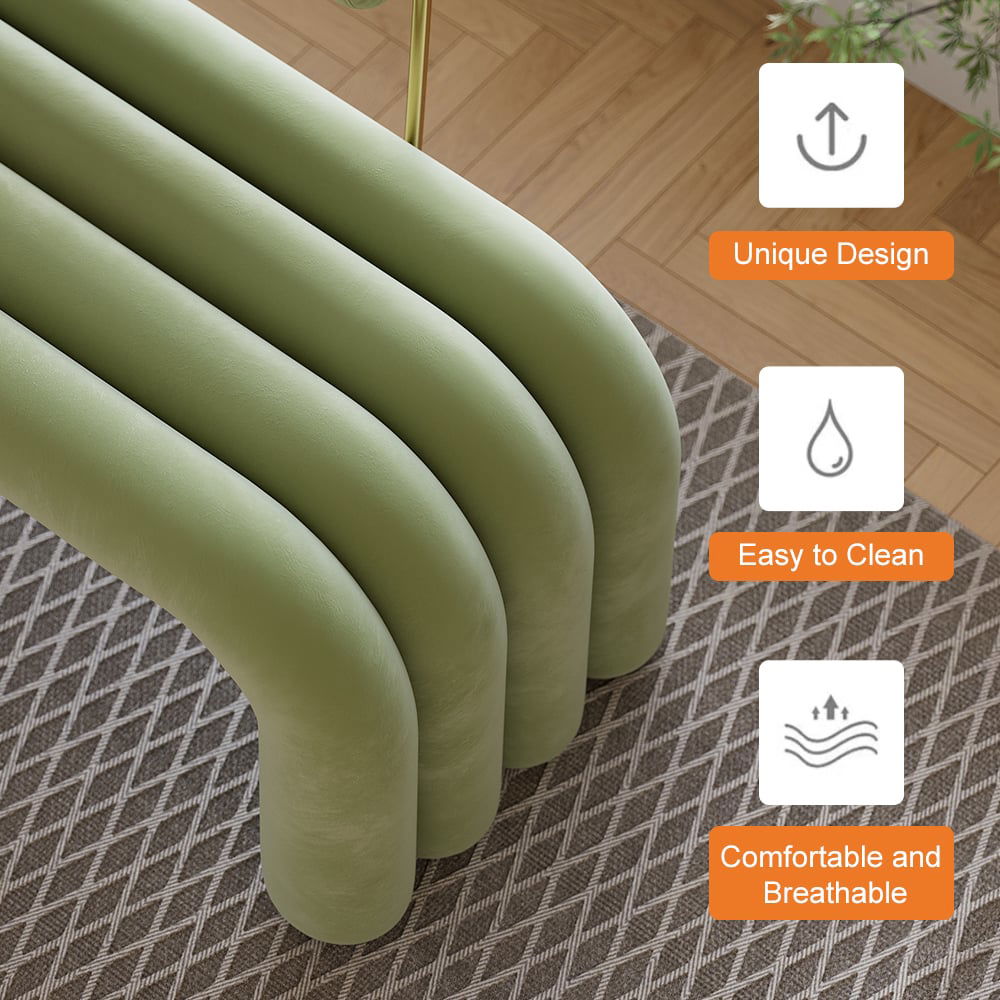 Modern Green Line Tufted Bench Velvet Upholstered Entryway Bench in Gold Finish - 