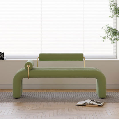 Modern Green Line Tufted Bench Velvet Upholstered Entryway Bench in Gold Finish - 