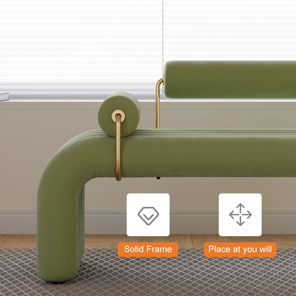 Modern Green Line Tufted Bench Velvet Upholstered Entryway Bench in Gold Finish - 