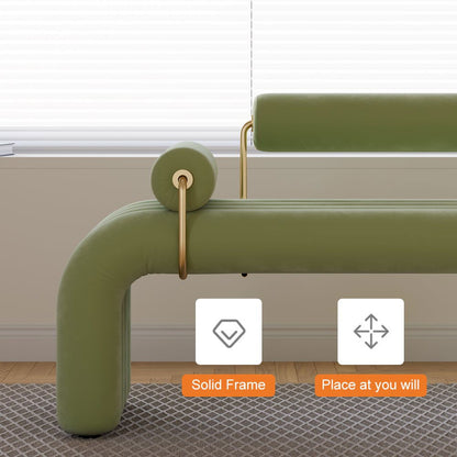 Modern Green Line Tufted Bench Velvet Upholstered Entryway Bench in Gold Finish - 