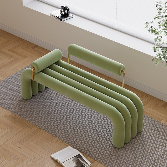 Modern Green Line Tufted Bench Velvet Upholstered Entryway Bench in Gold Finish - Homary