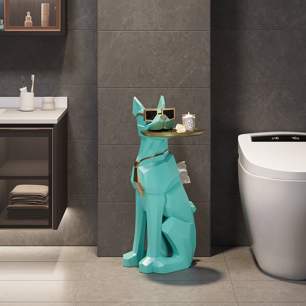 Modern Green Sculpture Side Table Tray End Table with Tissue Storage - 