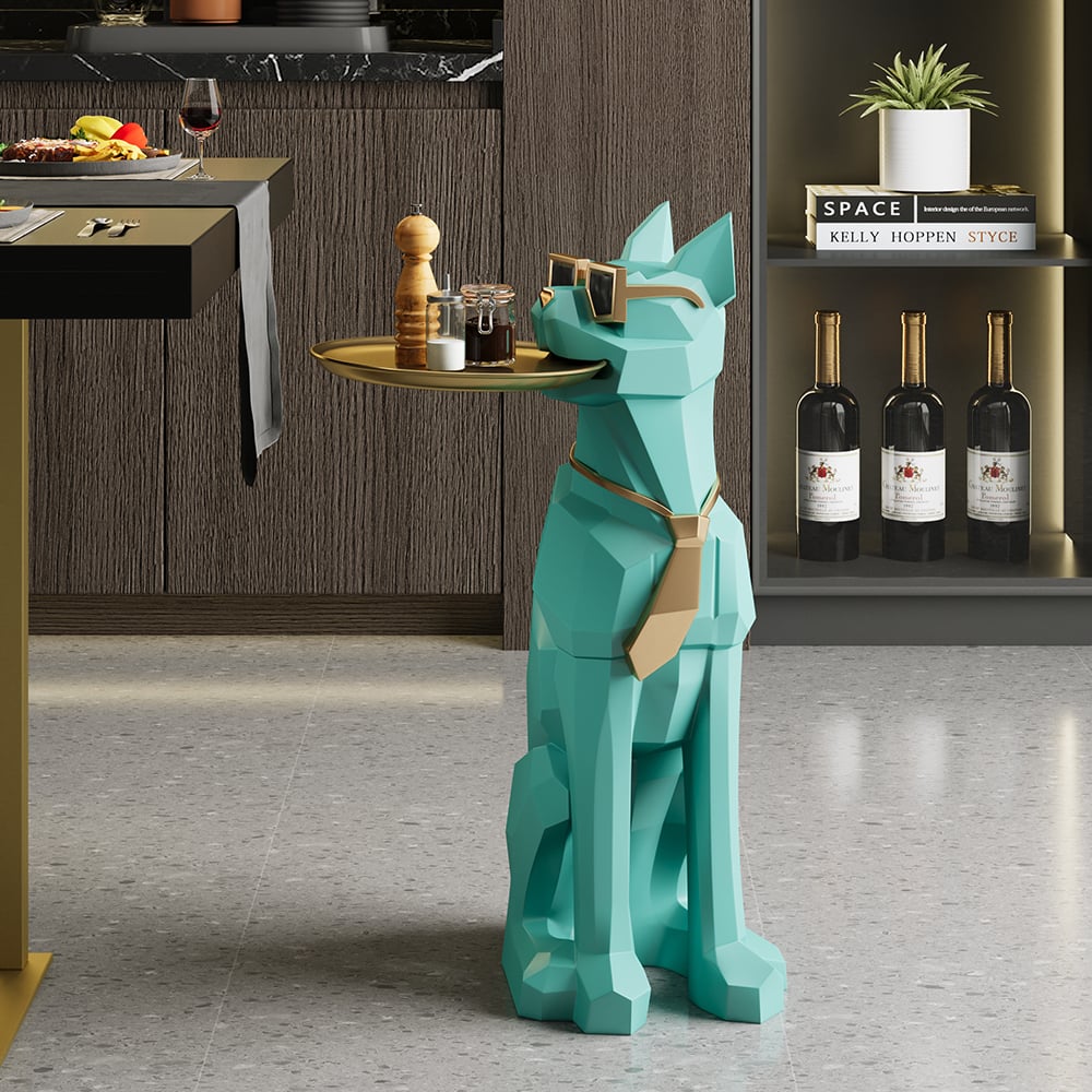 Modern Green Sculpture Side Table Tray End Table with Tissue Storage - 