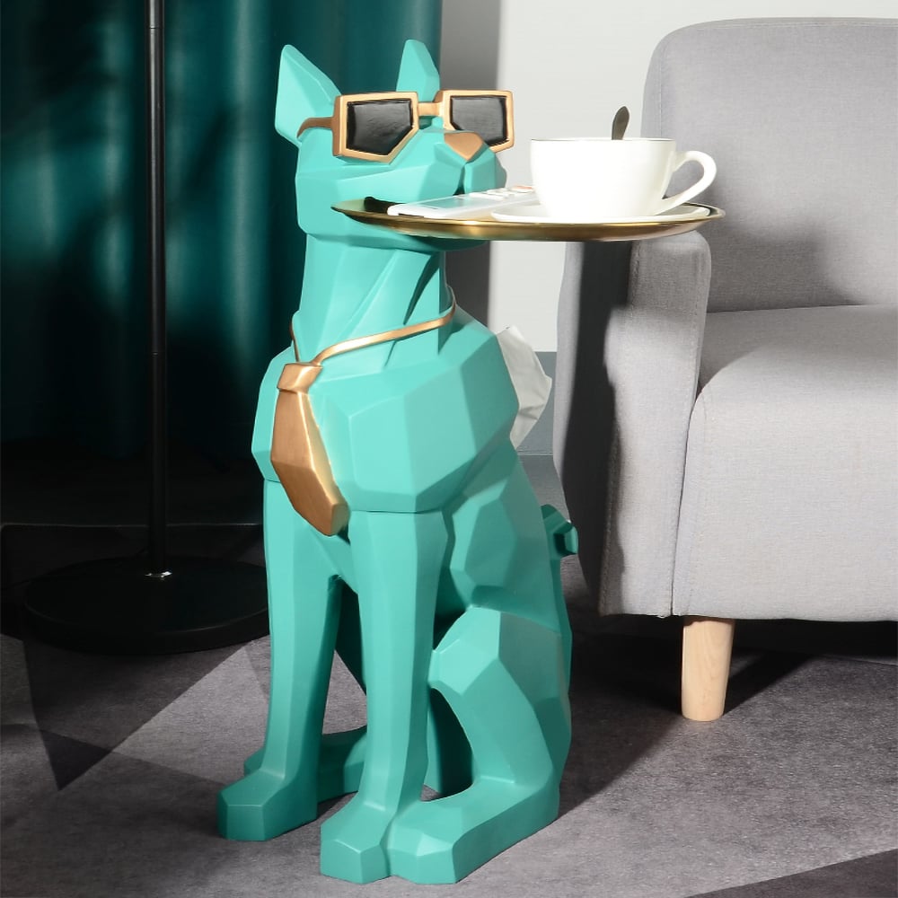 Modern Green Sculpture Side Table Tray End Table with Tissue Storage - 