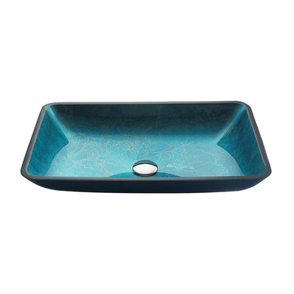 Modern Greenish-Blue Rectangular Countertop Tempered Glass Bathroom Wash Basin - 
