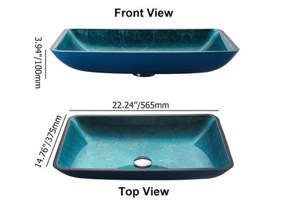 Modern Greenish-Blue Rectangular Countertop Tempered Glass Bathroom Wash Basin - 