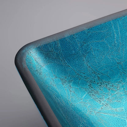 Modern Greenish-Blue Rectangular Countertop Tempered Glass Bathroom Wash Basin - 