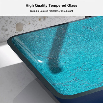 Modern Greenish-Blue Rectangular Countertop Tempered Glass Bathroom Wash Basin - 