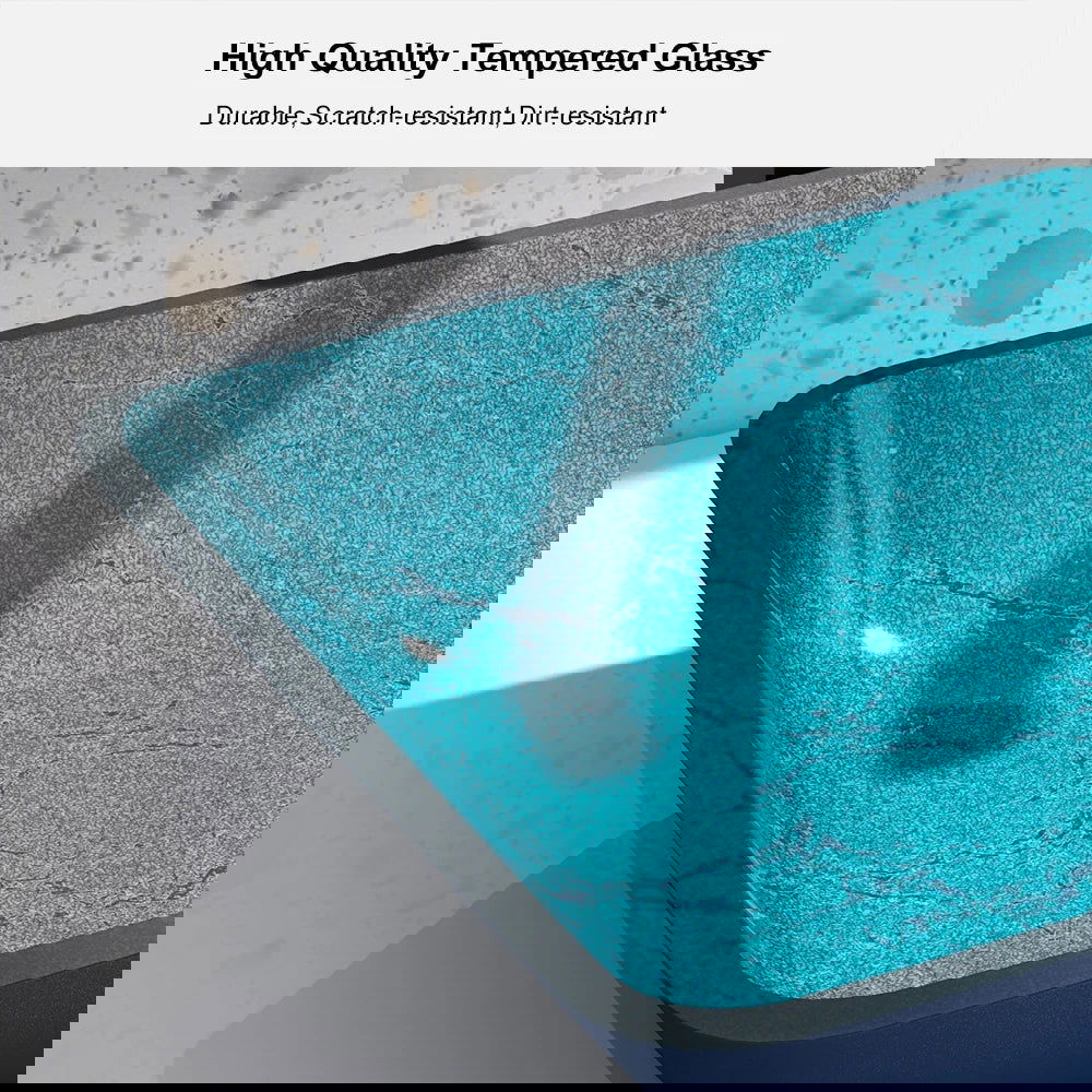 Modern Greenish-Blue Rectangular Countertop Tempered Glass Bathroom Wash Basin - 