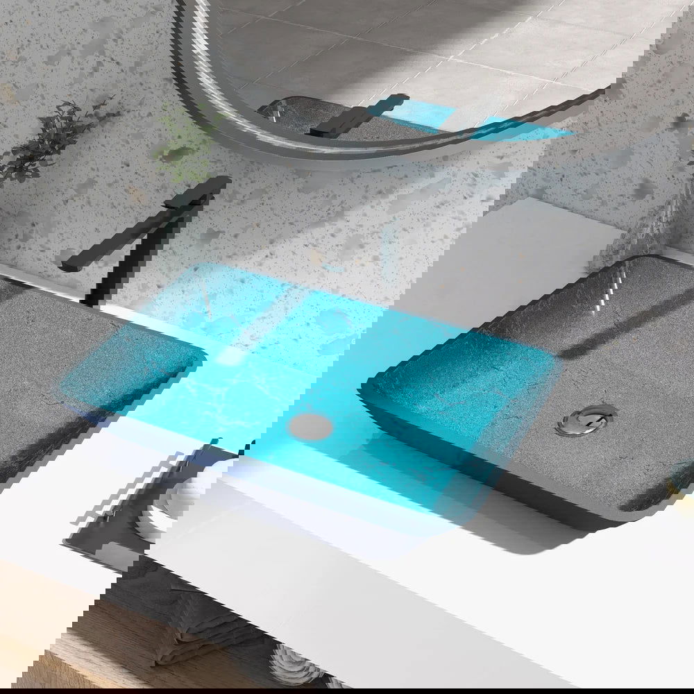 Modern Greenish-Blue Rectangular Countertop Tempered Glass Bathroom Wash Basin - 