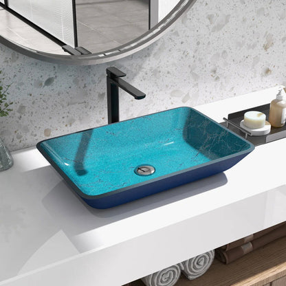 Modern Greenish-Blue Rectangular Countertop Tempered Glass Bathroom Wash Basin - Homary
