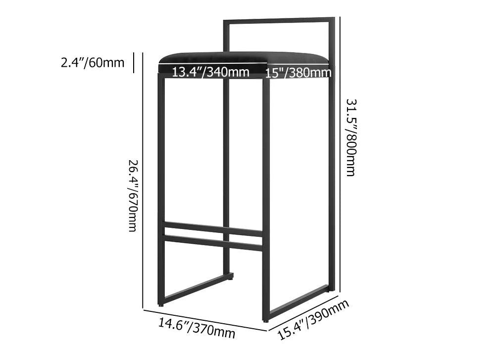 Modern Grey Counter Stool Set of 2 with Velvet Upholstery & Back & Footrest - 
