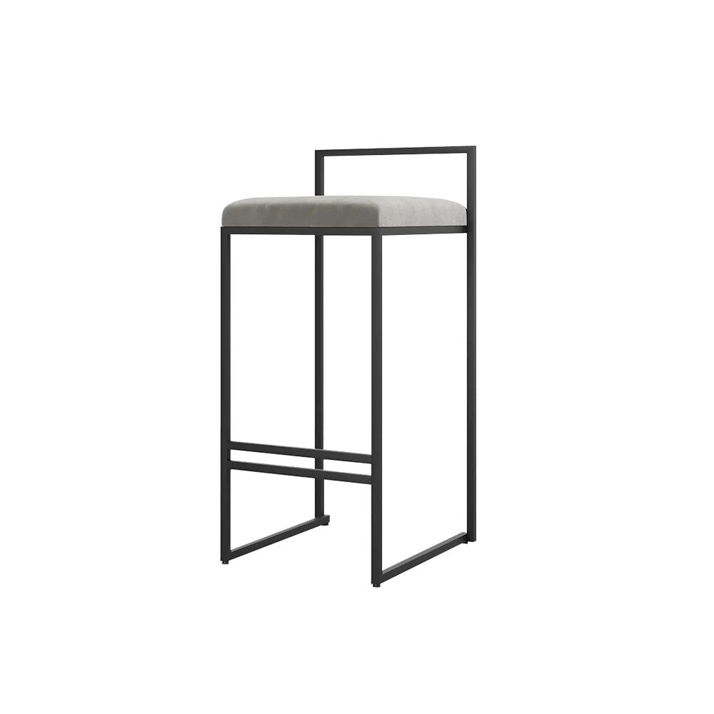 Modern Grey Counter Stool Set of 2 with Velvet Upholstery & Back & Footrest - 